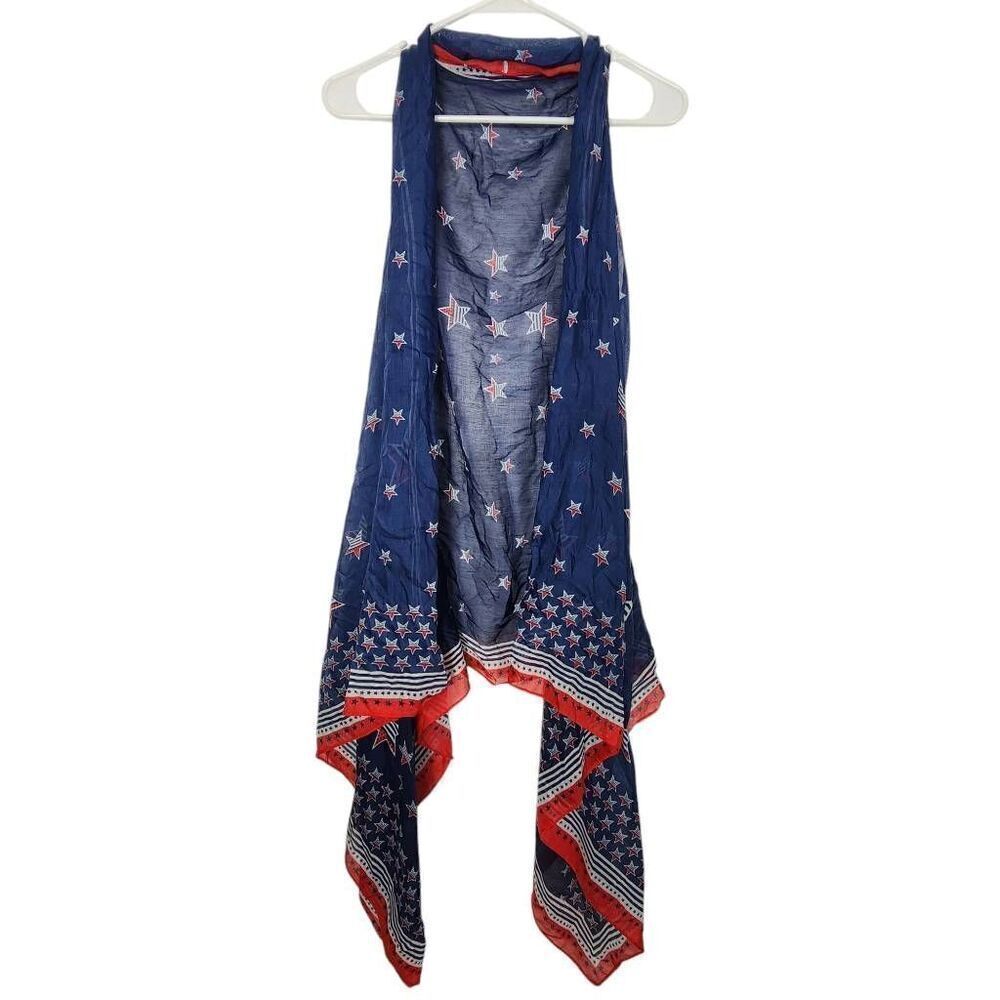 Boutique waterfall vest sheer red white blue stars stripes one size